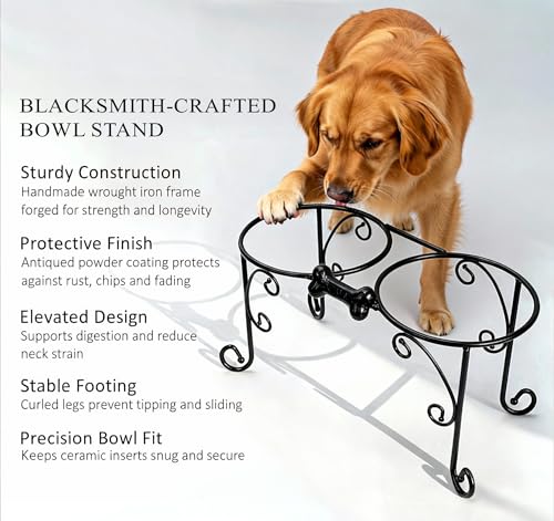 Elevated Dog Bowl Stand with 3 Large Ceramic Bowls – Raised Feeding Station for Medium & Large Dogs, Includes 2 Standard Bowls + 1 Slow Feeder, Durable Iron Frame, Non-Slip (Lucite Green) - color: Lucite Green