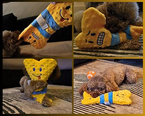 No stuffing Squeaky Dog Toy - Crinkle Dog Toy, Soft Plush Bone, Yellow