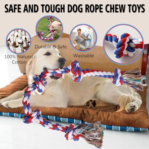 XIGOU Dog Rope Toys for Large Dogs Aggressive Chewers, Dog Chew Toys for Large Breed Indestructible, Heavy Duty Tough 3 Feet 5 Knots Dog Toy, Sturdy Rope toy for Dogs Tug of War Dog Toy Teeth Cleaning - color: Red