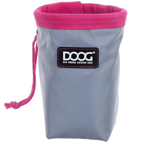 DOOG Clip On Dog Treat Pouch (Small) - Compact Hands-Free Puppy Training Reward Bag with Secure Waist Clip, Pull-String Closure & Washable Inner Lining - Grey/Pink - color: Grey/Pink, size: Small
