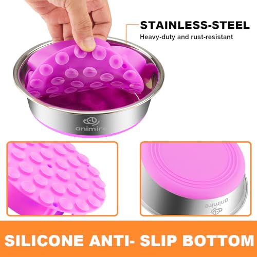 2-in-1 Metal Dog Bowl with Slow Feeder Insert, Stainless Steel Dog Bowls Food Grade 304, Water Food Bowl with Anti-Slip Silicone Base for Small, Medium, Large Dogs - color: Purple, size: 5 Cups