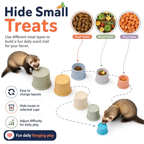 Ferret Enrichment Interactive Foraging Treat Cups, 8pcs Stacking Set