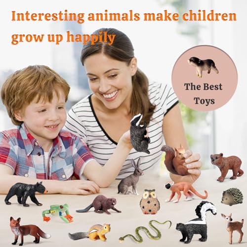 SCAHOW 18Pcs Forest Animals Figures - Plastic Woodland Creature Toy Figurines for Kids Boys Girls 3-5 6-12, Small Jungle Animal Baby Figurines for Cake/Cupcake Topper Birthday Gift - style: Set A