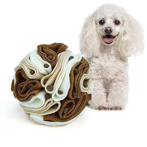 Pet Snuffle Ball, Puzzle Sniffing Interactive Dog Ball for Blind Dogs Training Stress Relief Dog Enrichment Toys Treat Machine Washable (15cm, Milk Tea Brown) - color: Milk tea brown, size: 15cm