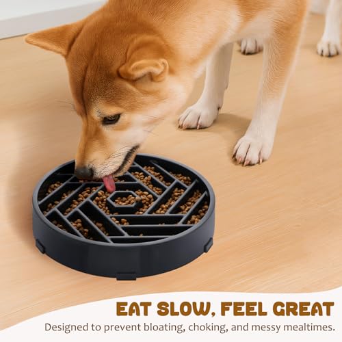 WHIPPY Slow Feeder Dog Bowl, Puzzle Maze Design to Slow Down Eating, 3-Cup Capacity, Anti-Gulping Food Bowl for Medium & Large Dogs,Black - color: black