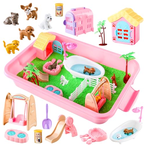 Aprilwolf 21 PCS Pet Sensory Bin, Dog & Cat Sandbox with Sand & Box