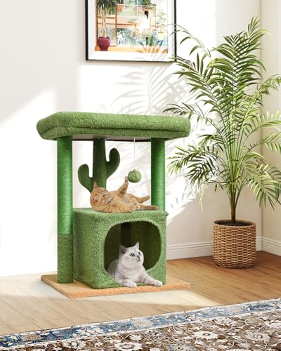SYANDLVY 27" Cactus Cat Tree for Indoor Cats, Green Modern Activity Tower - color: Green