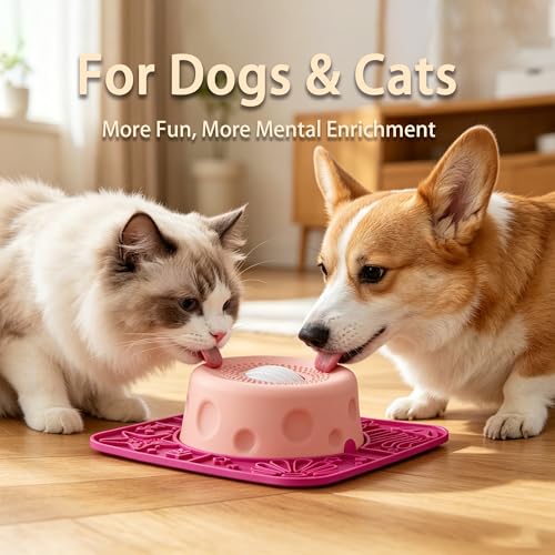 Slow Feeder Dog Bowls with Rolling Ball & Lick Mat for Dogs and Cats - color: Light Green-A