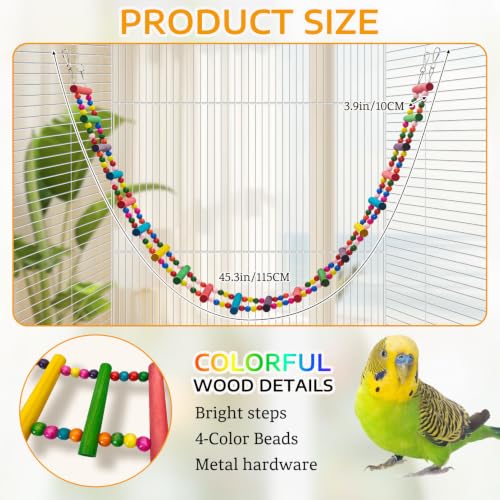 BNOSDM Bird Ladder Bridge Colorful Wooden Parakeet Toys Swing (45.3in) - size: 45in-20Steps-Colorful