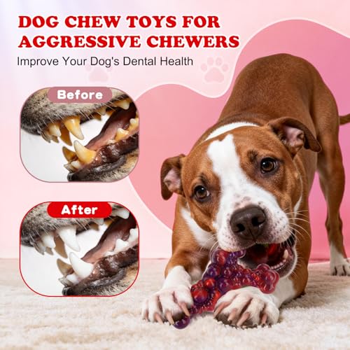 3Pack Bone Indestructible Dog Chew Nylon Toys for Aggressive Chewers - color: Red