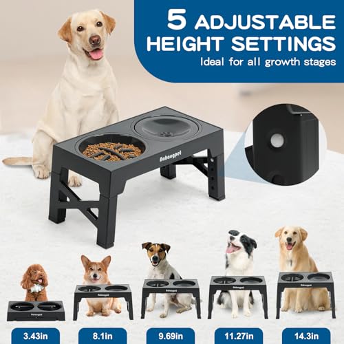 3-in-1 Elevated Slow Feeder Dog Bowls for Food and Water, 5 Heights Adjustable Raised Dog Bowls, Non-Slip, No Spill, for Small Medium Large Dogs and Cats(Grey) - color: 3Pcs-Grey
