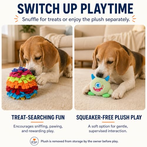 2-in-1 Snuffle Ball for Dogs with Removable Plush Toy and Built-in Storage, Interactive Dog Puzzle Toy for Treat Hiding & Slow Feeding, Machine Washable Dog Enrichment Set - color: Rainbow-colored, size: Large