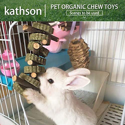 kathson 2PCS Bunny Chew Toys for Teeth Grinding, Chinchilla Treats Organic Bamboo Sticks Natural Fruitwood Branches for Rabbits Guinea Pigs Hamsters (Fruitwood Sticks+Alfalfa Cakes) - size: 2 Count (Pack of 1)