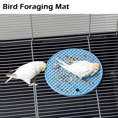 2Pcs Bird Foraging Toys Puzzle, Bird Slow Feeder Mats, Interactive Parrot Foraging Toys & Birds Perch Toy, Interactive Rocking Parakeet Toys and Perch, Wooden Exercise Wheel Cockatiel Toy