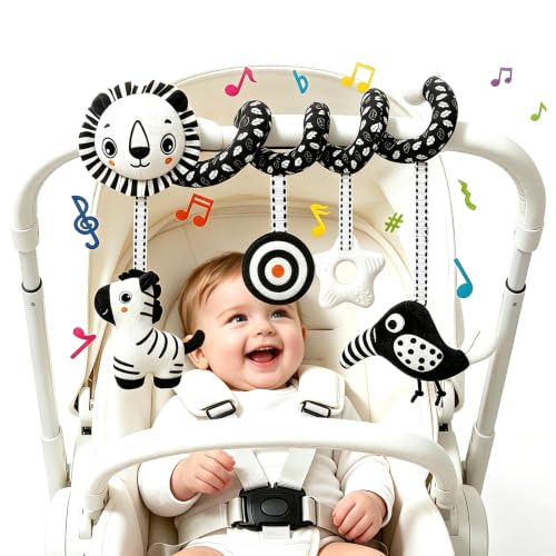 Black White High Contrast Baby Carseat Toy for Newborns 0-6 - style: Lion