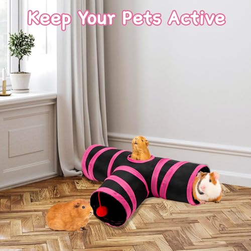 Rypet Guinea Pig Tunnel Hideout 3-Way Collapsible Pet Tubes, Red Black - color: Red Black