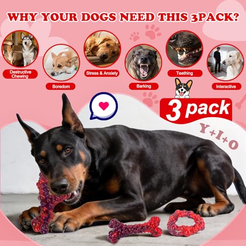 3Pack Bone Indestructible Dog Chew Nylon Toys for Aggressive Chewers - color: Red
