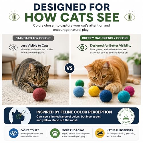 Cat Felt Balls 6 Pack, Wool Toy Balls for Indoor Cats, No Catnip