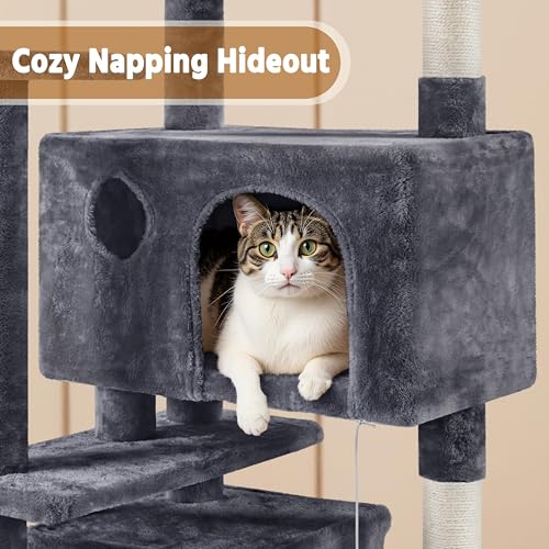 Yaheetech 62in Cat Tree with 2 Condos Sisal Scratching Post Sturdy Tower - color: Dark Gray, size: 62in