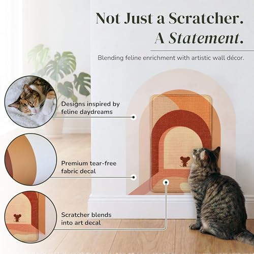 Wall Art Cat Scratcher - Boho Vertical Sisal Pad, Drill-Free Mount - color: Terracotta Boho Mouse
