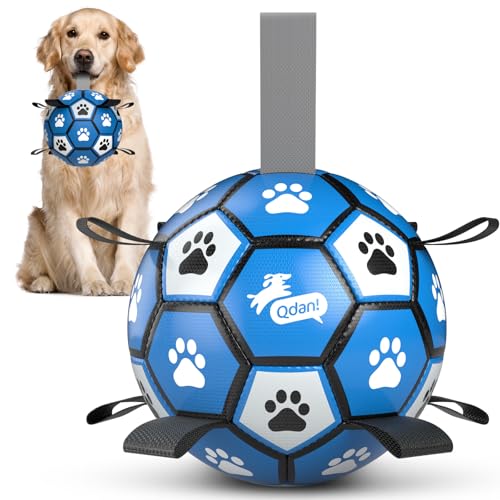 QDAN Dog Ropes Toys, Soccer Ball with Straps, Tug of Toy, Dog Birthday Toy - color: Blue Gray, size: Large Size 3 (8 Inch)