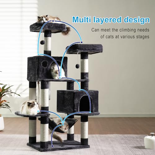 Hey-brother Cat Tree Tower with Sisal Scratching Posts, Big Condo, MPJ020G - color: Smoky Gray