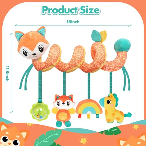 GKDOMS Baby Car Seat Toys Spiral Hanging Stroller Activity Toy for 0+Months - style: Fox