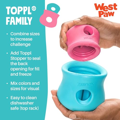 WEST PAW Zogoflex Toppl Interactive Treat Dispensing Puzzle Dog Toy for Mental Stimulation & Enrichment-Holds Kibble & Treats-Lickable, Freezable & Dishwasher Safe-Made in USA-XL-Geranium - color: Geranium, size: X-Large