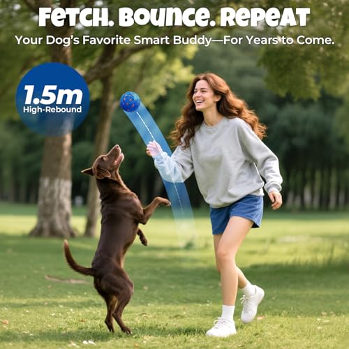 Fsitego Dog Balls: Interactive Dog Ball Auto Rolling - Interactive Dog Toys for Aggressive Chewers - Bouncy & Throwable, Type-C Rechargeable, Washable, for Small & Medium & Large Dogs – Blue
