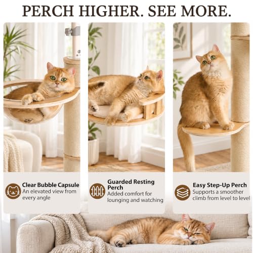 Floor to Ceiling Cat Tree, Adjustable 7.9-9.9 ft Tension Cat Tower - color: 94.1-118.9"-1 Hideway