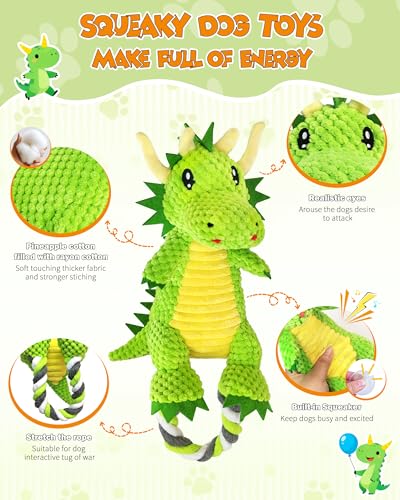 Jeefome Interactive Squeaky Dog Chew Toy,Plush Dog Rope Toys for Small Medium and Large Dogs,Tug of War Dog Toys to Keep Them Busy,Training Reward Gift,Teeth Cleanin - color: Light Green