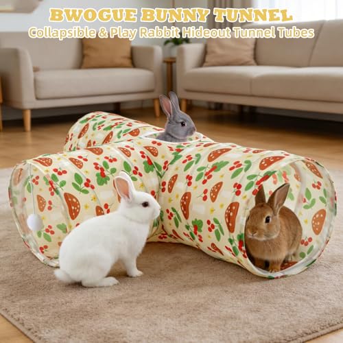 BWOGUE Bunny Tunnels & Tubes, 3-Way Collapsible Rabbit Hideout for Bunnies - color: Cherry