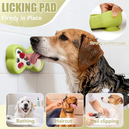 Lick Mat for Dogs, Animire Anti-Spilled Bow Tie Lick Bowls for Anxiety Relief, Silicone Slow Feeder Licking Pad with Suction Cups, Freezeable Dog Enrichment Toy for Boredom and Distraction(Green,L) - color: A-Green, size: L