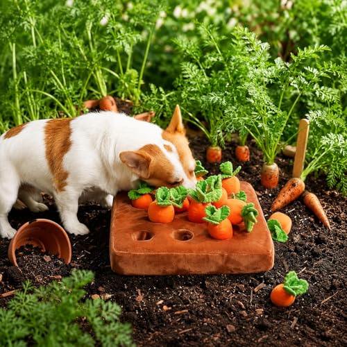 Kalika Dog Toys for Small Dogs – Interactive Dog Toy, Dog Enrichment Toy, Snuffle Mat Dog Puzzle Toy for Puppies, Plush Dog Chew Toy for Boredom & Mental Stimulation (Carrot Snuffle Toy)