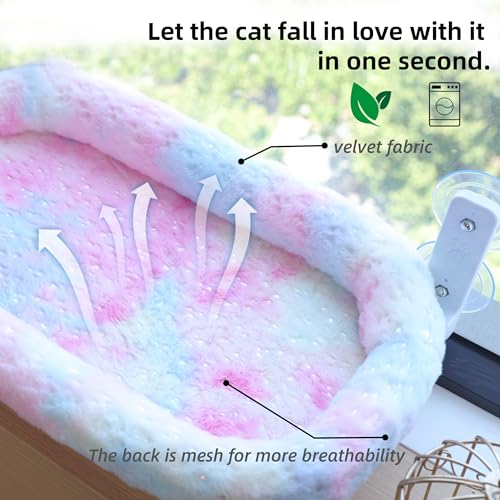 Cat Window Perch, Sturdy Cat Hammock with Strong Suction Cups for Large Heavy Cats, Gradient Color Shiny Fabic with Cushioned Border, Cute Window Bed Seat for Cats Inside with Movable Toy Hooks (XL) - size: XL (25.1'L x11.2'W x7.8'H)