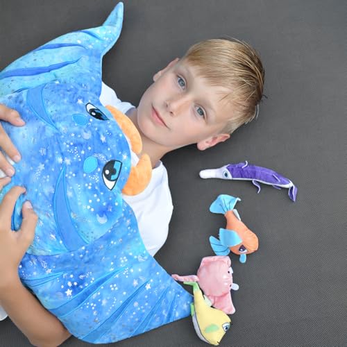 Large Manta Ray Stuffed Animal Set with 4 Fish Plushies, 28 Inches - style: Manta Ray