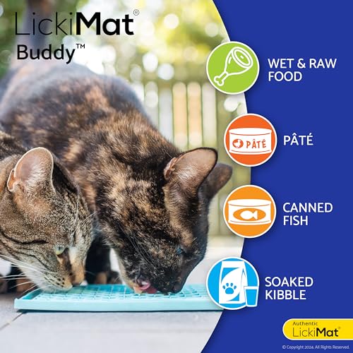 LickiMat Classic Buddy, Cat Slow Feeder Lick Mat, Boredom Anxiety Reducer; Perfect for Food, Treats, Yogurt, or Peanut Butter. Fun Alternative to a Slow Feed Cat Bowl or Dish, Pink - color: Pink