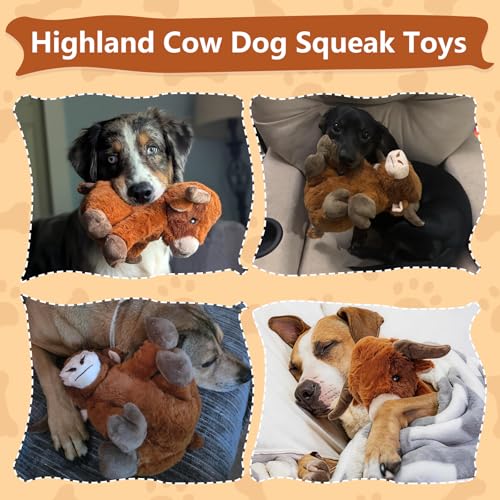 YZHDUXIU Highland Cow Dog Toy, Squeaky Dog Toys Stuffed Plush Puppy Toy - color: Brown Cow