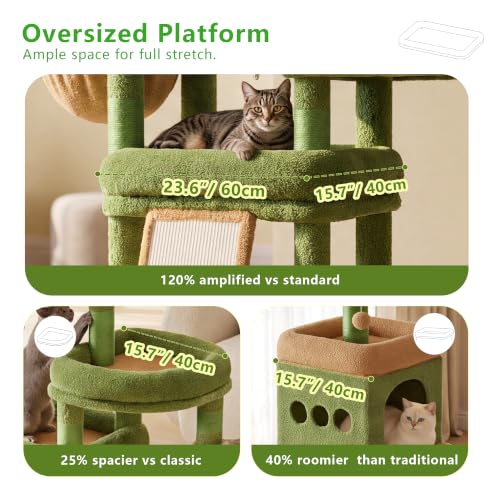 Heybly Cat Tree 72.4-Inch Anti-Tip Cat Tower with Spacious Perches HCT060GY - color: Green and Yellow