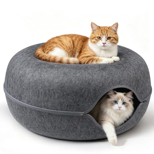 Jumbo Peekaboo Cat Cave Donut Tunnel 26" for Large Cats, Dark Grey - color: Dark Grey, size: Jumbo