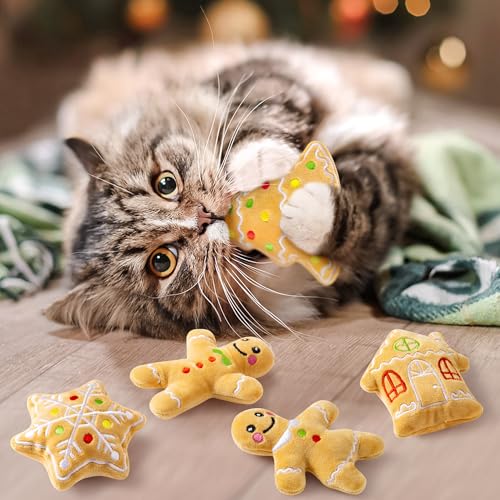 MALLMALL6 Catnip Toys for Cat - 5Pcs Christmas Gingerbread Catmint Interactive Cat Toy for Indoor Cats, Soft Plush Cat Supplies, Kitten Teething Chew Kick Toy Set, Pet Xmas Gifts for Cat Lover - style: Christmas Gingerbread