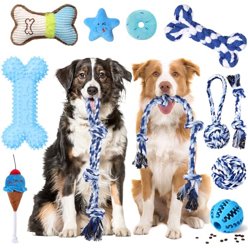 Vinsot 12 Pack Large Dog Chew Toys for Aggressive Chewers, Blue - color: Blue White