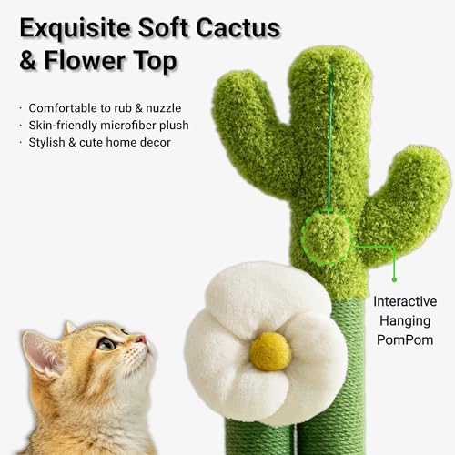 Happi N Pets 33" Cactus Cat Tree, Tall Cat Scratching Post for Large Cats - size: 33"