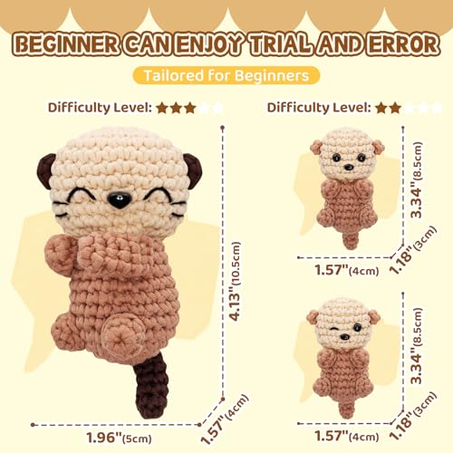 Mewaii Crochet Kit for Beginners, 3 Pack Sea Otter Craft Set - color: Light Brown
