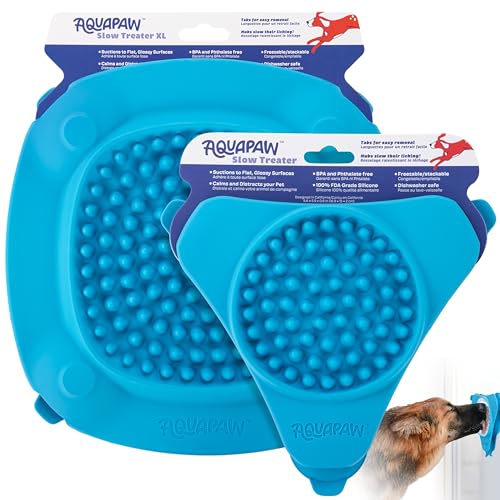 Aquapaw Silicone Dog Lick Mat - Suction Cup Slow Feeder Pad - Calming Bath Time Aid & Dog Grooming - Stress Relief & Pet Enrichment - Pack of 2 - XL & Small, Blue - size: 2-Pack XL & Small