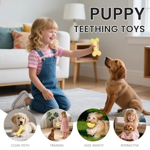 Puppy Toys, Puppy Teething Toys, 9 Pack Soft Durable Rubber Interactive Pink Puppy Chew Toys for Teething to Soothe Gums and Keep Busy, Cute Puppy Essentials (Yellow) - color: Yellow 9-piece set