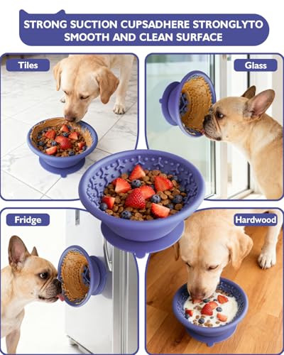 Dog Lick Bowl, Non-Slip Slow Feeder Licking Mat & Treat Dispenser (Wide Bowl Mouth w/Inlaid Stainless Steel Ring) - Interactive Toys, Anxiety Reducer, Freeze Bone for Dogs, BPA Free Silicone - color: Purple+Orang
