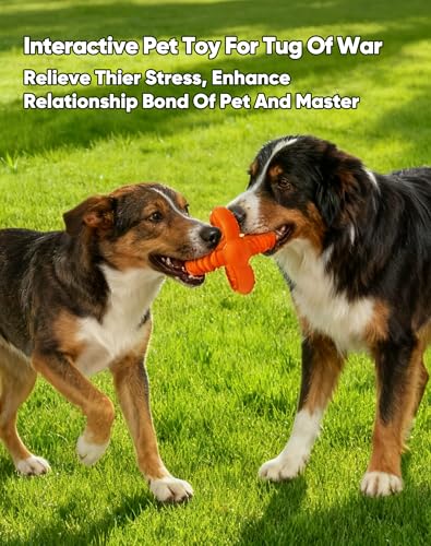 Deeow Natural Rubber Dog Tug Chew Toy for Aggressive Chewer-Orange
