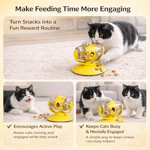 Cat Treat Feeder, Cat Treat Dispenser Toy for Dry Food, Rotating Barrel Interactive Cat Toys for Indoor Cats &Puppies, Kitten Enrichment Funny Toy(Yellow) - color: Yellow