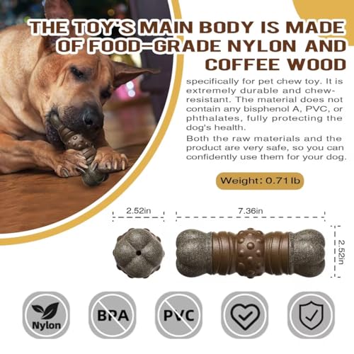 Indestructible Squeaky Dog Chew Toys for Aggressive Chewers, Food Grade Material, Tough Durable Dog Toys for Medium Large Breed (Brown) - color: Brown